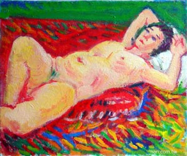 紅眠床上的裸女